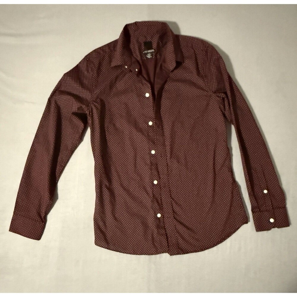 H&M Men's Slim Fit Navy Polka Dot Easy Iron Dress ShirtSz M Red Wine 134